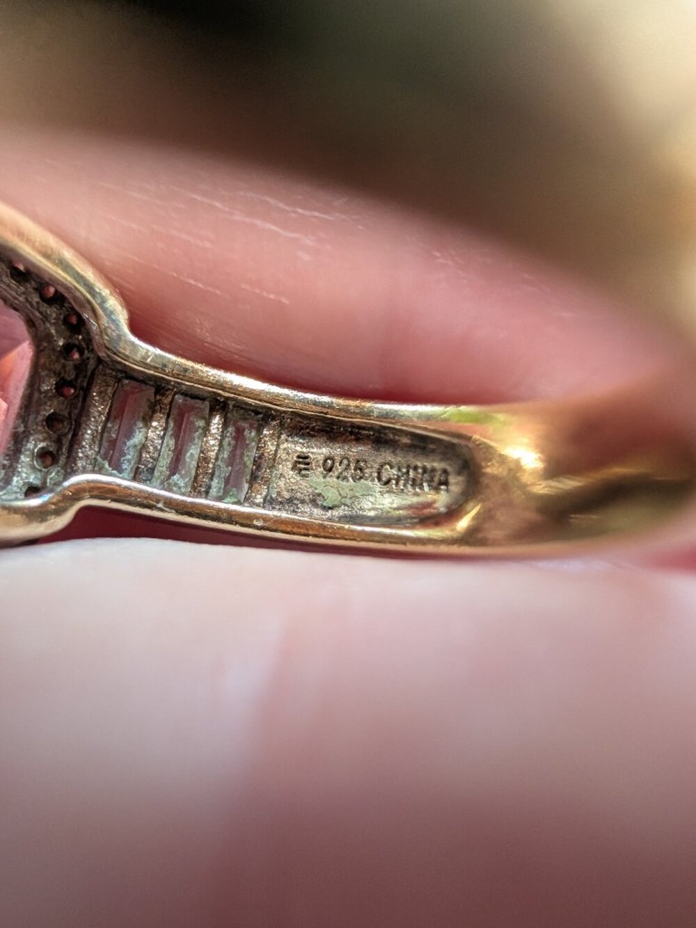 Vintage Sparkling Princess Cut Pink & Clear CZ Sterling Silver Ring, Size 8 - Picture 14 of 16